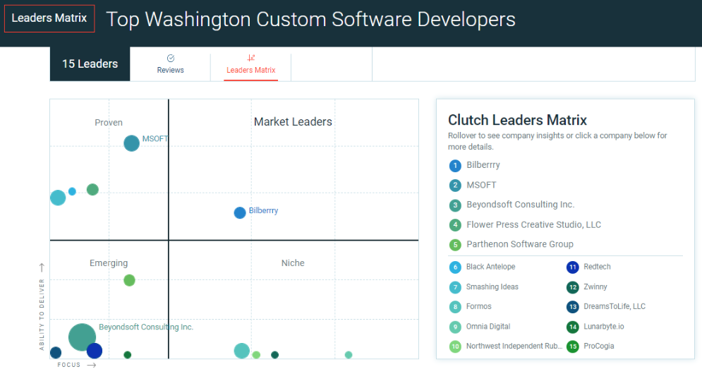 Clutch Co Top Washington Custom Software Developers matrix